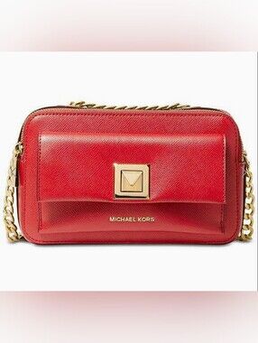Michael KorsSylvia Red Leather Crossbody Bag with Gold Hardware